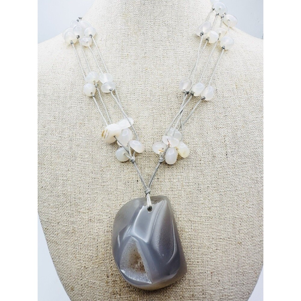 Natural Geode Agate Hand Knotted Station Necklace 22” Adjustable